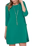 Kissky Women's Solid Concert 3/4 Sleeve Twin Pockets Shirt Loose Tshit Dress