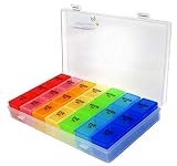 Rainbow Weekly Pill Organizer with Snap Lids| 7-day AM/PM | Detachable Compartments for Bigger Pills, Vitamin. (Rainbow)