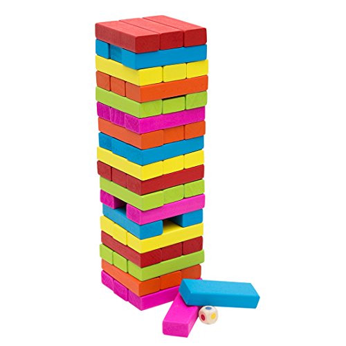 Wondertoys Colorful Wooden Stacking Game with Dice Building Blocks Educational Toy for Toddler 54 Pieces