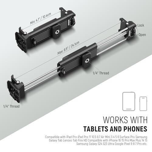 NEEWER Tablet Metal Holder for iPad Tripod Mount Adapter with Cold Shoe, Arca Type Base, NATO Interface, 1/4" Screw for iPad Mini Air Pro Surface Pro (7.9" to 12.9"), Universal Tablet Clamp, PA100