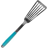 Toadfish Fish Spatula 14.5 in, Slotted Stainless Steel Kitchen Metal Turner | Thin flexible tip, built-in spoon rest, slotted turner, rubber grip inlay, 3 in wide head, grill or cast iron, hand wash only