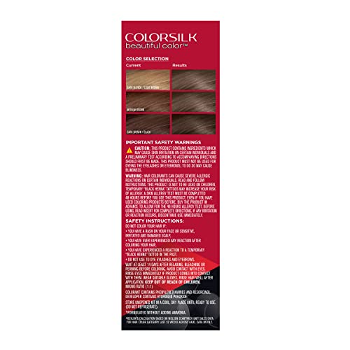 REVLON COLORSILK BEAUTIFUL COLOR PERMANENT HAIR COLOR, LONG-LASTING HIGH-DEFINITION COLOR, SHINE & SILKY SOFTNESS WITH 100% GRAY COVERAGE, AMMONIA FREE, 041 MEDIUM BROWN, 1 PACK