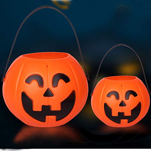 Portable Pumpkin Buckets, Candy Jar, Children Halloween Party Decoration Ornaments, 1 x Large + 1 x Small Candy Basket with Handle