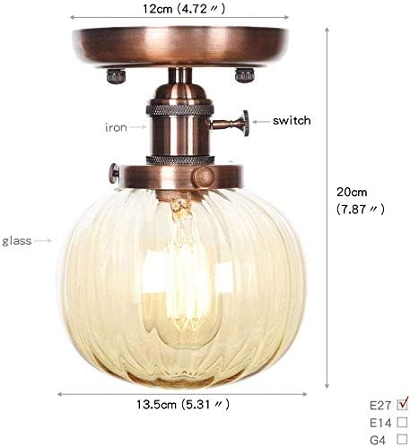 Loft Retro Striped Glass Ball Lampshade Ceiling Lamp Semi Flush