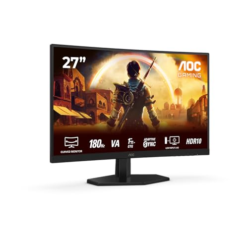 AOC C27G42E 27 inch FHD Gaming Monitor Curved, 180Hz, Fast VA Panel, 1ms GtG, HDR10, FreeSync Premium, Speakers, (1920x1080 HDMI 2x 2.0) Black