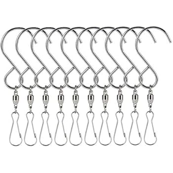 AIEVE Swivel Hooks - 10 Pack Swivel Hooks Clips Swivel Hooks for Hanging Wind Spinners S Hook Clips Wind Chimes Crystal Twisters Plants Flower Pots Bird Feeder Outdoor Ornament Hooks Party Supply, Sil