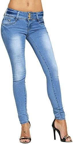 Simply Chic Outlet New Womens Mid Blue Wash Stretch Skinny Fit Jeans Distressed Denim