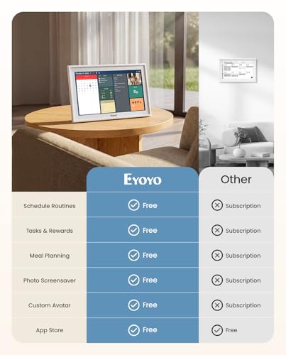 15.6" Digital Calendar Wall Planner - Eyoyo Smart Family Command Center | Chore Chart Touchscreen, 64G Storage, WiFi Real-Time Sync Auto-Dimming Display for Kids Routine, Seniors Memory