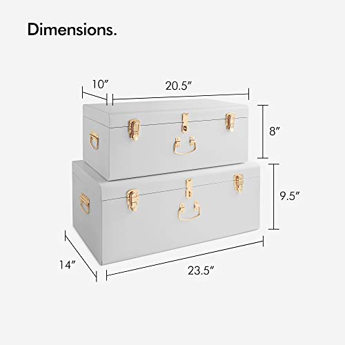 Beautify Extra Large White Steel Metal Storage Trunk Set Lockable Decorative with Champagne