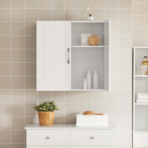 SoBuy Wall Mounted Cabinet White Bathroom Wall Cabinet with Double Doors and Adjustable Shelf, Storage Cupboard Hanging Kitchen Pantry Organizer Over the Toilet, 60x30x60cm, FRG231-W