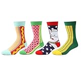 Zmart Funny Crazy Colorful Crew Novelty Socks, Patterned Casual Sox 4 Pairs