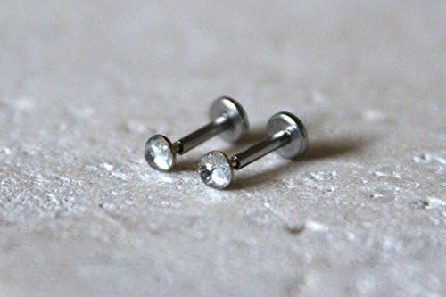 20g: Platinum Silver Orby Push-in Threadless Flat Back Labret Earrings; 1.5mm, 2mm, 2.5mm, 3mm, 3.5mm, 4mm, 5mm Gem Sizes; 5/32" (4mm), 1/4" (6mm), 5/16" (8mm) Lengths
