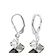 .925 Sterling Silver Leverback Dangle Earrings with Austrian Crystals Clear and Black