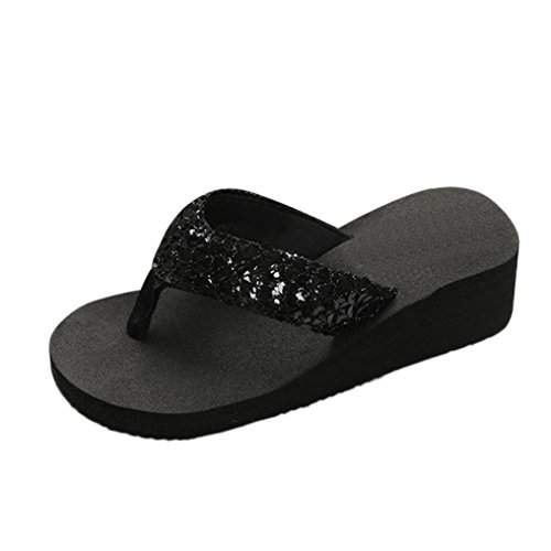 Summer Sandals,Boomboom 2018 Fashion Women Sequins Anti-Slip Sandals Slipper Indoor Outdoor Flip-Flops (US 8.5, Black)
