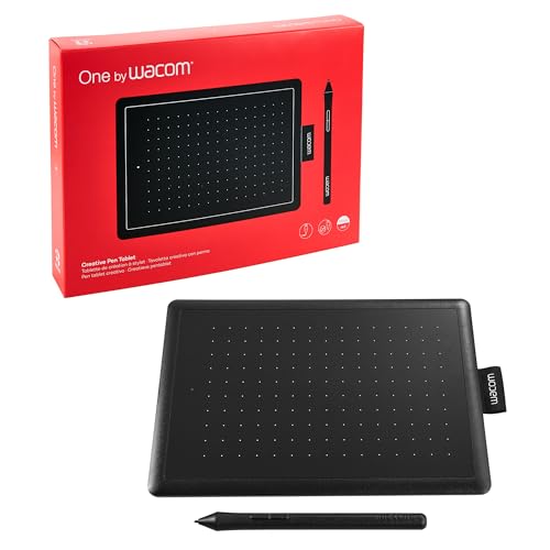One by Wacom Stifttablett mit drucksensitivem Stift, geeignet für Windows, Mac und Chromebook, Schwarz, Small