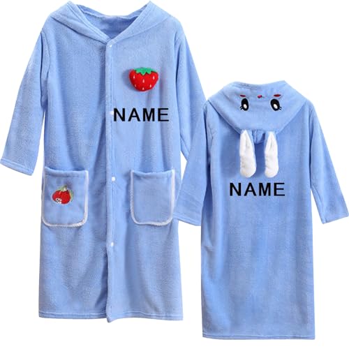 42 inches Personalised Children's Fleece Bath Robe Cstom with Embroidered Name，Dressing Gown Fleece Lined Plush Boys & Girls Childrens Kids 2-16 Years (UK, Numeric, 92, Regular, Blue)