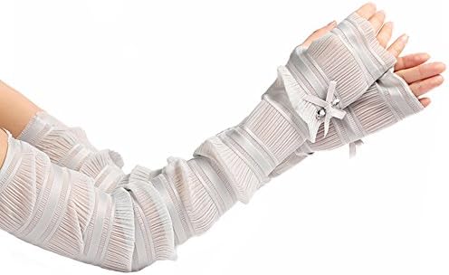 Women's Summer UV Protection Lace Fingerless Glove Sunscreen Cooler Long Cuffs (Grey)