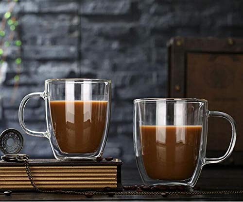 Cooko Doppelwandige Gläser,Kristall Kaffeeglas,Thermoglas Kaffeetasse,Hoher Borosilikat Becher 350ml für Tee,Latte,Milch… – Bild 2