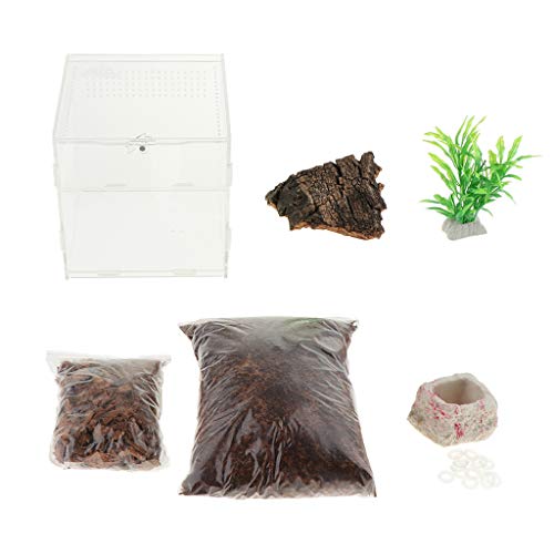 Baosity Ventilated Design - Reptiles Amphibians Habitat Terrarium Vivarium Tank Breeding Box - Bark