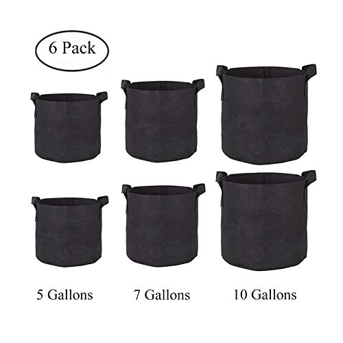 Homezal Grow Bags 5 Gallon/7 Gallon/10 Gallon, 6 Pack Durable Fabric Planting Pots with Strap Handles, Perfect for Vegetables and Fruits