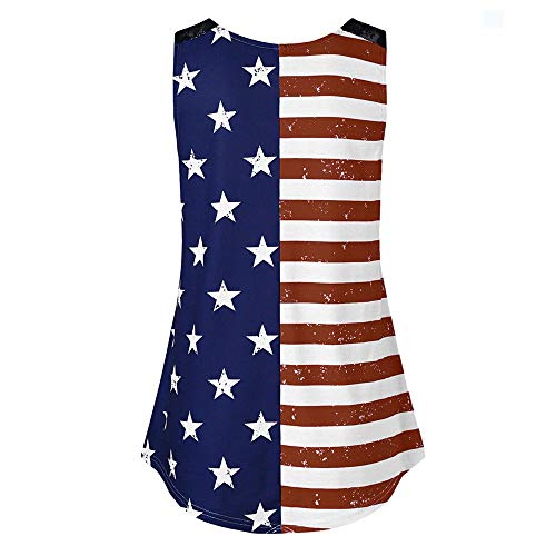 Independence Day Fashion Women's American Flag Print Lace V-Neck Patriotic Vest Shirt - Thumbnail 2