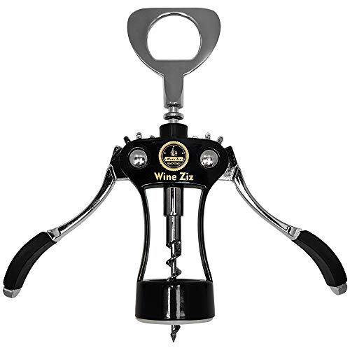 Wine Ziz Large Black Wing Corkscrew Bottle Opener with Foil Cutter