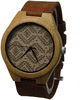 Luxury Fashion Watch Quartz Bamboo Wood Case Leather Strap Wristwatch