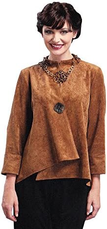 IC Collection, Beautiful Faux Suede Asymmetrical Jacket in Caramel 1488J