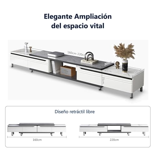 Vabches Mueble para TV de 2 Niveles para Televisores de hasta 75 Pulgadas Centro de Entretenimiento para TV Mueble con cajones Repisas Laterales Ajustables Resistente (Modelo Mejorado 220 cm)