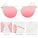 Livhò Sunglasses for Women, Cat Eye Mirrored/Transparent Flat Lenses Metal Frame Sunglasses UV400 (Gold Deep Blue+Gold Red)