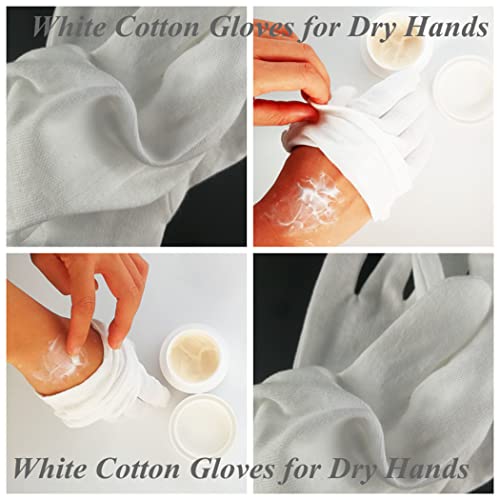 White Cotton Gloves for Dry Hands 12 Pairs Moisturizing Hand Gloves Overnight,Spa,Treatment