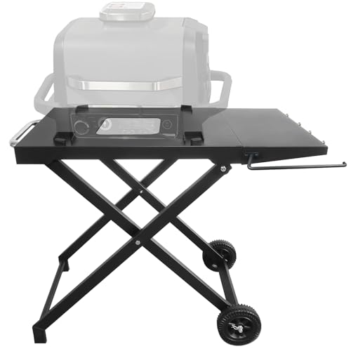 KEESHA Folding Grill Stand for Ninja Woodfire Outdoor OG700 Series Grill, Collapsible Grill Cart for Ninja XSKGRDPLT Woodfire OG701 OG751 Grills, for Ninja Woodfire Grill Stand with Side Table