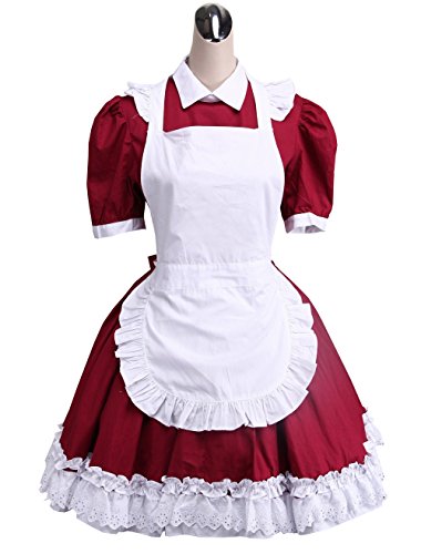 antaina Red Cotton White Apron Ruffle Sweet Victorian Maid Lolita Cosplay Dress