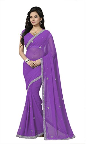 IndianAttire Lavender Women s Wedding Stone Beads Diamond Work Saree Sari - Handwork