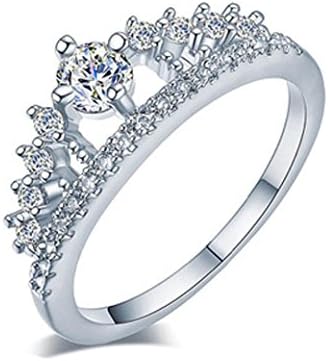 kaifongfu Princess Ring ,New Fashion Gold Pretty Crown Lady Crystal Ring Women Rings Valentine's Day(9, Silver)