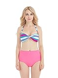 Womens Sexy Stripe High Waist Bikini Sets 2 Pcs Pinup Halter Bathing Suits