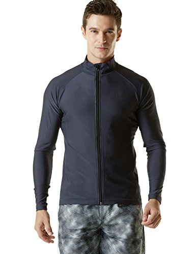 Tesla TM-MSZ03-DGY_2X-Large Men's UPF 50+ Zip Front Long Sleeve Top Rashguard Swimsuit MSZ03