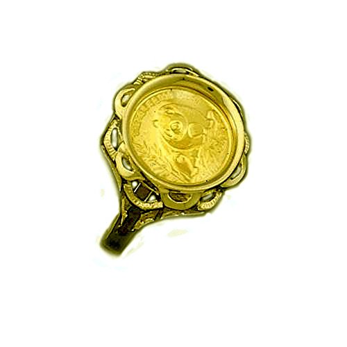 TEX 24K 1/20 Oz.Chinese Panda Bear Coin Set in 14K Solid Yellow Gold Ladies Coin Ring-Random Year Coin