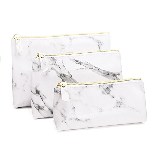 Joyful 3PCS White Marble Cosmetic Bag Set Women Casual Makeup Pouch Toiletry Organizer Case Pouch Storage Makeup Brushes Bag