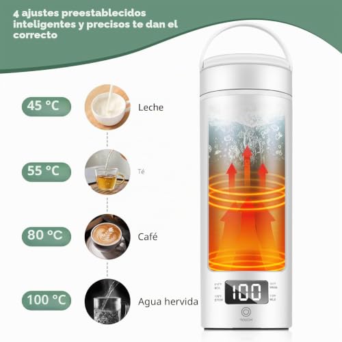 Portable Travel Electric Kettle 450ml Travel Hot Water Kettle Coffee Tea Auto Shut-off and Dry Protection with 316 Stainless Steel 4 Temperature Regulators (White)