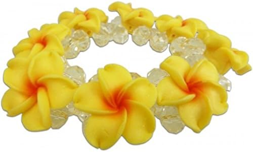 Yellow Plumeria Fimo Flower Bling Hawaiian Bracelet