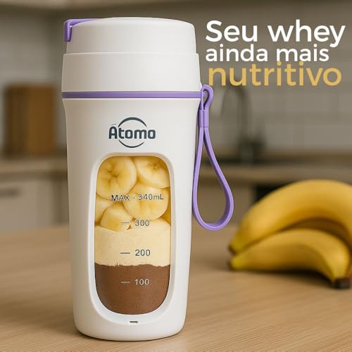 Mini Liquidificador Portátil 480mL | Alta Potência 2200RPM | Bateria 1500mAh | Sucos, Vitaminas e Shakes | Compacto, Leve e Recarregável USB Tipo-C | Seu Whey Pronto a Qualquer Hora e Lugar (Roxo)