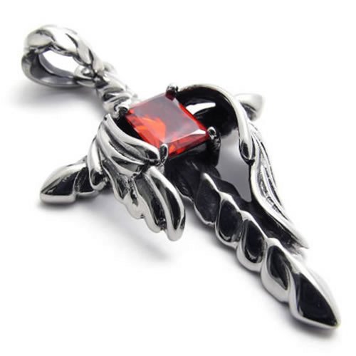 KONOV Jewelry Vintage Stainless Steel Red CZ Cross Mens Womens Necklace Pendant, 18-26 inches Chain