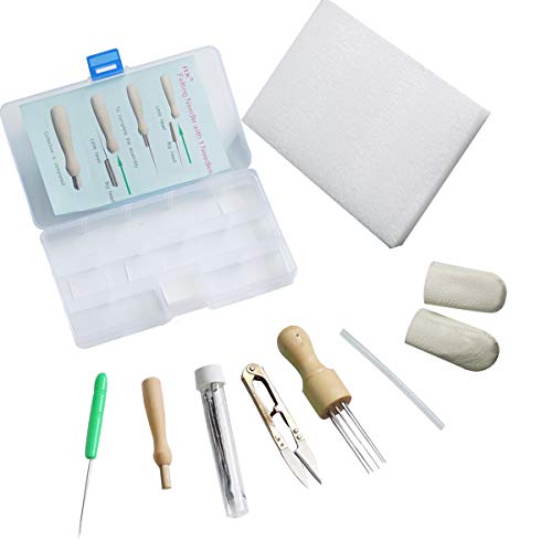 Gnognauq Felting Needles Wool Felt Tools for DIY Felting Wool Projectsï¼ˆFoam Mat, Wooden Felting Handle, Wood Handle Tool with 8 pcs Needles,Scissors, Awl,Finger Stall, Glue Stick,Felting Needle)