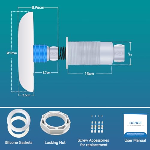 OSREE LED Pool Lights with 2 Inch Thread, 12 W Pool Lamps 6000 K Non-Dimmable, 1200 lm, Ø190 mm, 12 V AC/DC Resin Filled Spotlight for Prefabricated Pools Fiberglass Outside Ground Steel