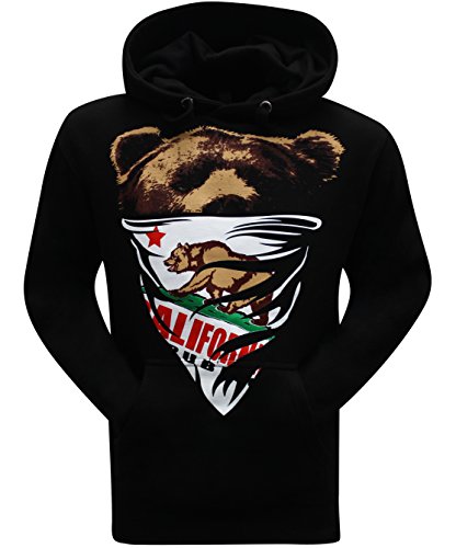 tees geek California Republic White Bandana Bear Men's Hoodie Hooded Sweatshirt - (X-Large) - Black
