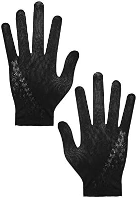 Sheer Gloves Short Wrist Length Seamless Nylon Evening Dress Gown Lace Glove Set (Small/Medium, Black)
