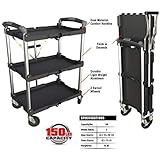 Olympia Tools 85-188 3 Shelf Collapsible Service Cart -Heavy Duty -Each Shelf Supports up to 50 lbs-Foldable Design for Easy Storage and Mobile Transport