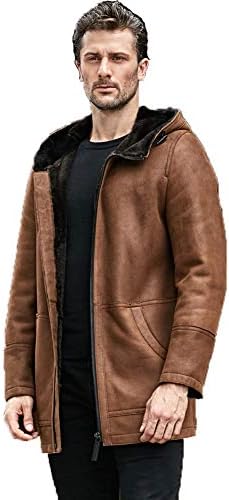 メンズ ムートンジャケット コート フード付き 商店 冬 ロングコート 暖かいジャケット