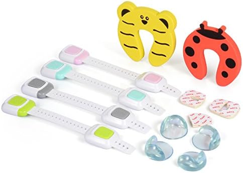 Child Safety Locks, Ganoteck Adjustable Child Safety Cabinet Lock with 4 Baby Proofing Corner Guards and 2 Finger Pinch Guards for Cabinets, Drawers, Tables and Doors, 10 Pieces